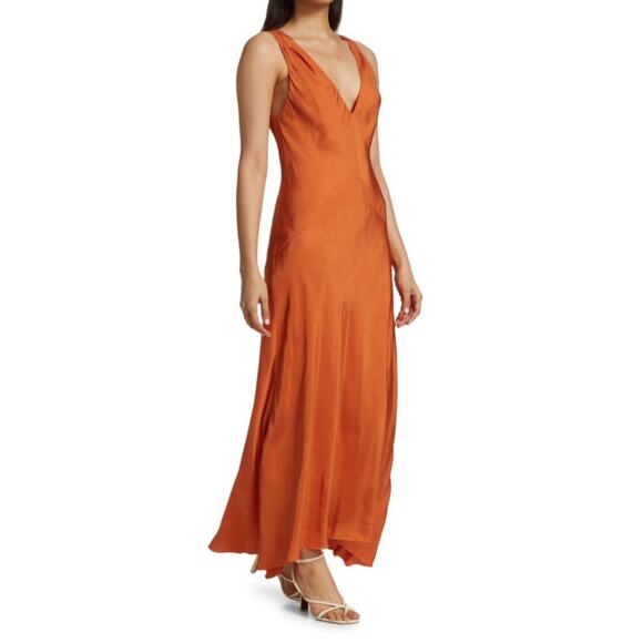 FRAME Savannah Maxi Dress XS Tangerine Orange Sleeveless V-Neck Wedding Guest - Picture 1 of 12